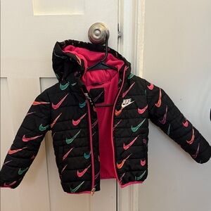 Nike Kids' Black Puffer Jacket with Multicolor Swooshes